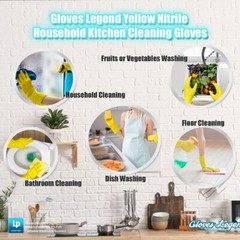 Medium – 6 Pairs – Yellow Kitchen Cleaning Dishwashing Nitrile Reusable Gloves