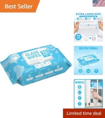Glass & Window Cleaner Wipes 70 Count, XL 8×10 Inch | Ammonia-Free, Streak-Fr…