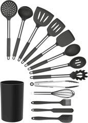 Tool Black Utensil Set, 14 Piece, Gray and Stainless Steel