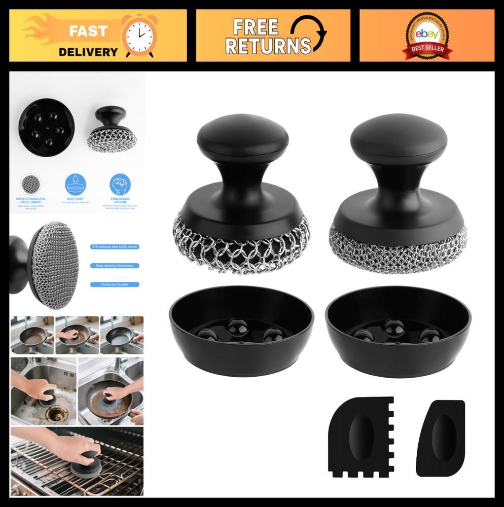 2PCS Chainmail Cast Iron Cleaner Scrubber, Stainless Steel Scouring Pad for Pans