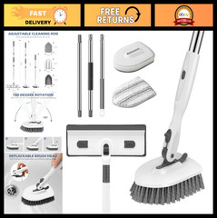 4-in-1 Tile Tub Floor Scrubber with Adjustable Handle & Window Scrubber, 3 Heads