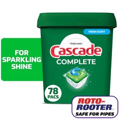 Cascade Complete Dishwasher Pods, Action Pacs Detergent Fresh 78 Count