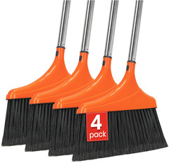4 escobas angulares uso pesado mango 52” cerdas duras interior exterior, Nuevo