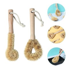 2pcs Kitchen Pot Brush Natural Bristle Wooden Handle Utensil Cleaning Brush