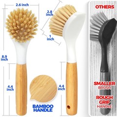 1/3 Pack Dish Brush Set with Bamboo Handle Kitchen Scrub Brush for Cleaning Dish