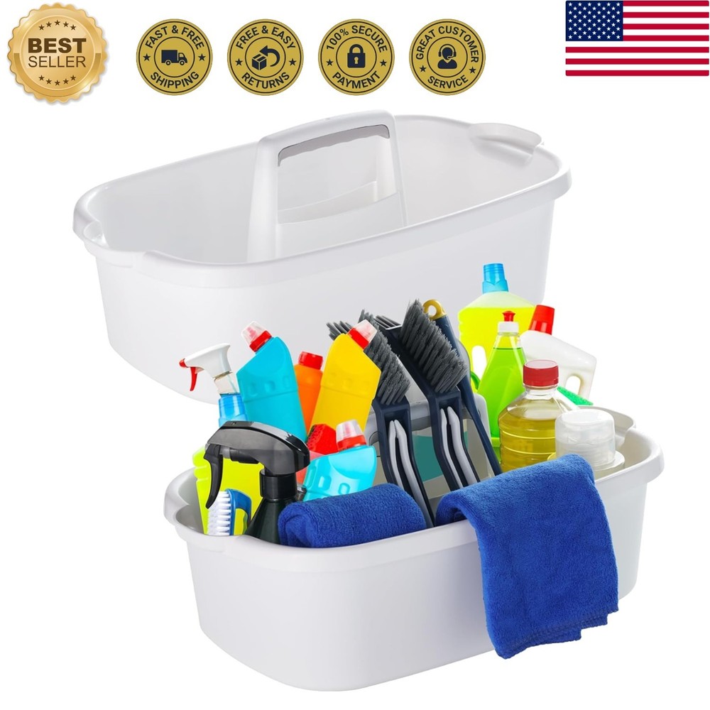 Spacious 2-Pack White Cleaning Supply Caddy with Handle for Home Organization