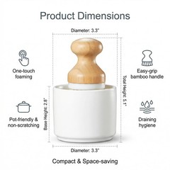 Bamboo Dish Brush with Ceramic Foaming Base, Kitchen Sink Scrub Brush Set wit…