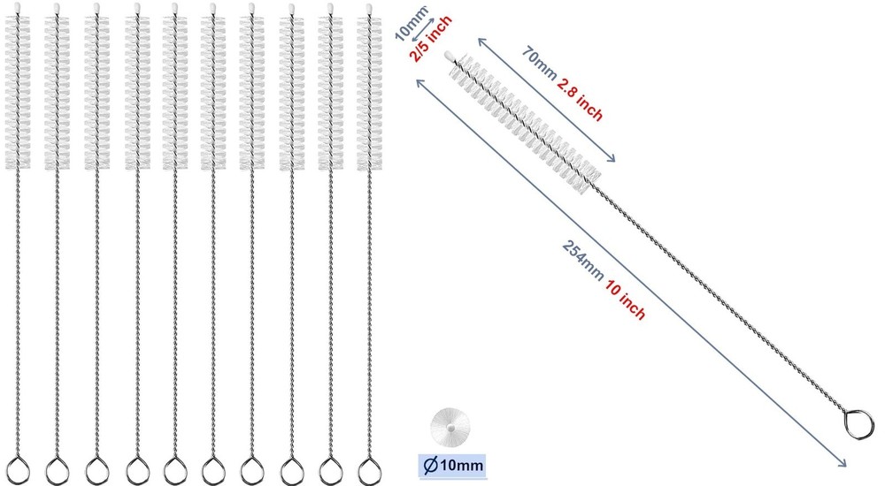 Set of 10-Pack Straw Cleaner Brush Extend 10 inch, Extra Wide 10mm diameter