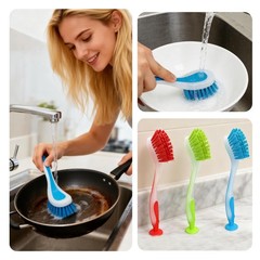 10 Pieces Long Dish Brush with Handle Assorted Color Dishwashing Brush with S…