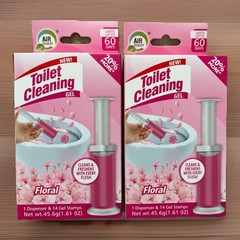 Lot Of 2 – Toilet Cleaner Gel – Odor Remover- Dispenser + 14 Gel Stamps FLORAL