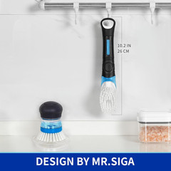 Soap Dispensing Dish Brush Set – 2 Pack Kitchen Cleaning Brushes, Black