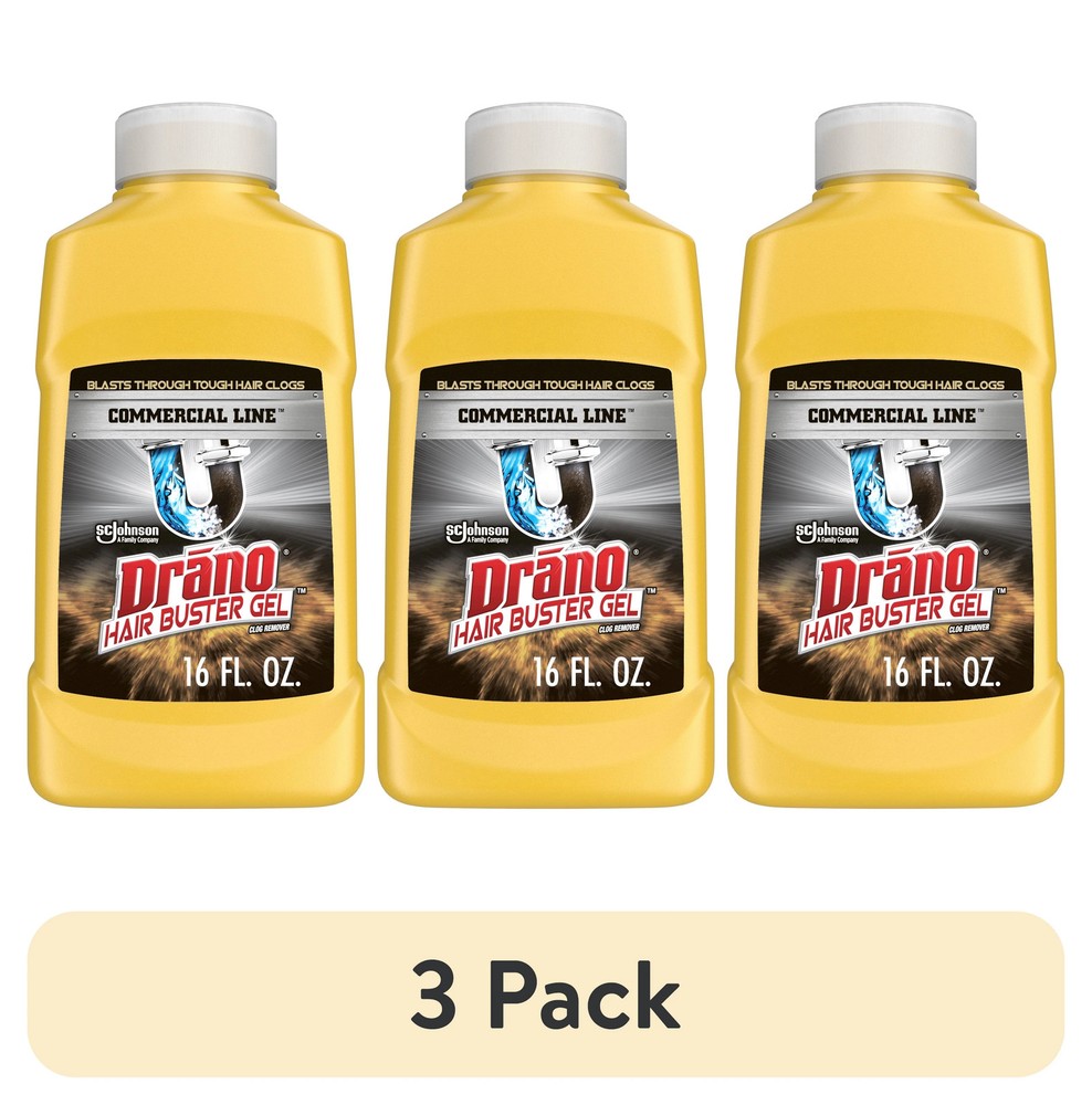 3 pack) Hair Buster Gel Drain Clog Remover, Commercial Line, 16 fl oz
