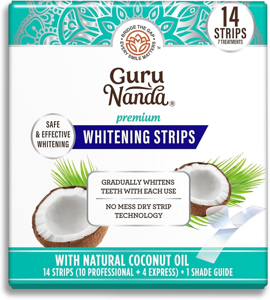 GuruNanda Teeth Whitening Strips – 7-Day Treatment with Non-Slip, Dry Strip Tech