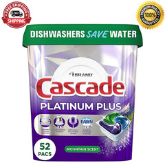 Cascade Platinum Plus Dishwasher Detergent Pacs, Fresh, 52 Count