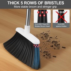 Broom and Dustpan Set for Home, 52-in Long Adjustable Handle Angle
