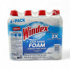 Windex Fast Shine Foam Glass Cleaner Streak Free – Rainshower Scent 19oz 4-Pack