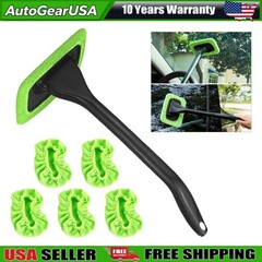 CAR WINDOW CLEANER WINDSHIELD CLEANING WAND TOOL ROTABLE HEAD W/ 5 REUSABLE PADS