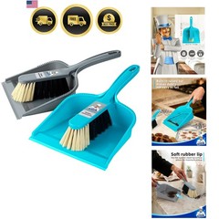 Dustpan and Brush Set, Pack of 2 Set, Blue & Grey