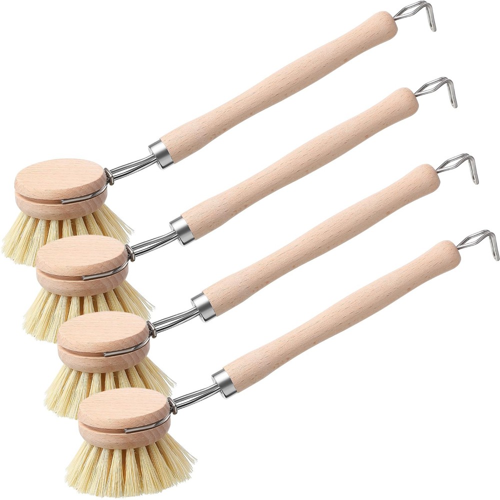 4 Pcs Kitchen Dish Brush with Beechwood Handle Natural Wooden Handle Scrub Br…