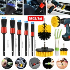 9Pcs Electric Drill Brush Attachment Set Car Cleaning Kit Power Good Wood Handle