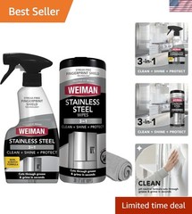 Stainless Steel Cleaner & Polish Kit, 3 Piece – Spray, Wipes & Cloth, Anti-Fi…
