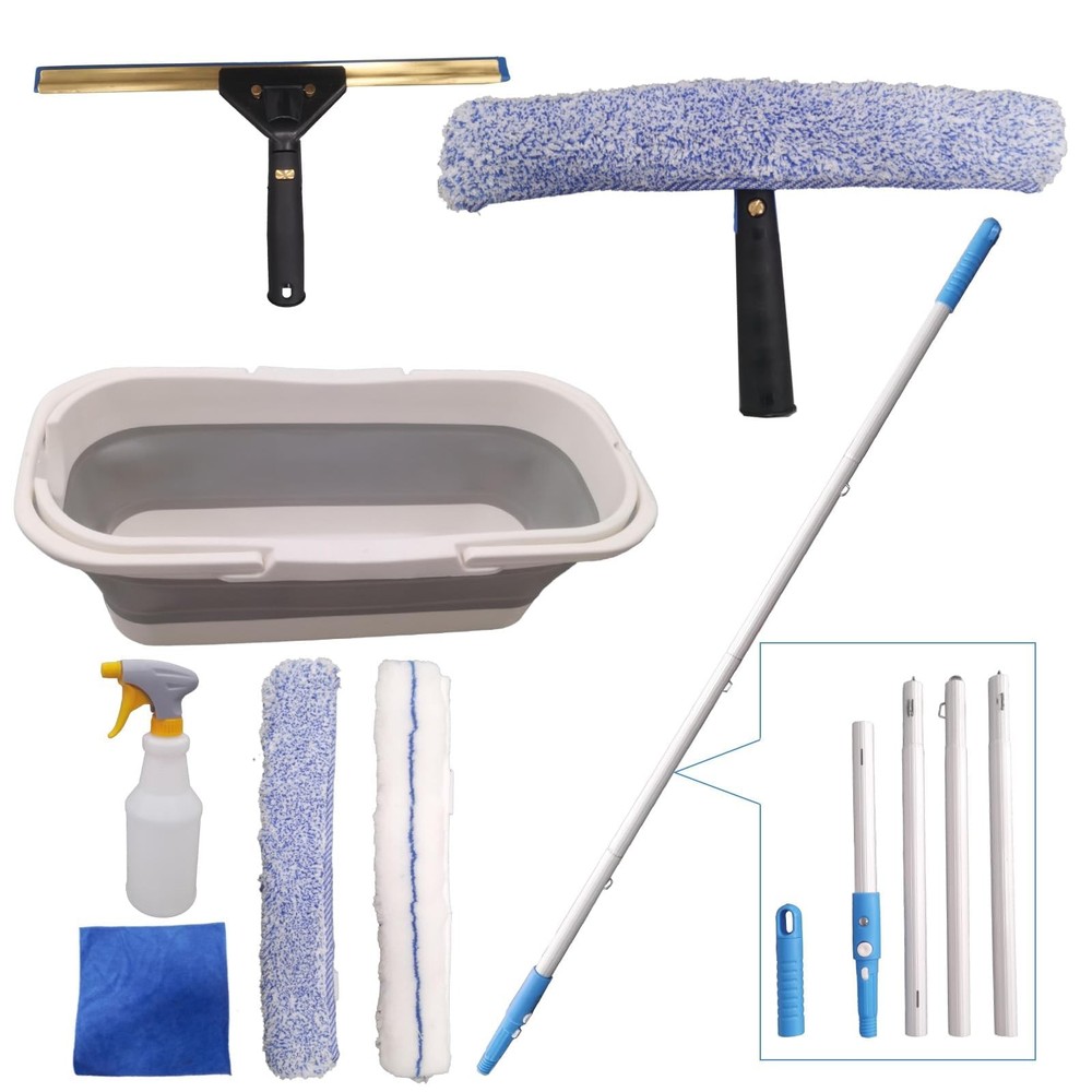 Pro Window Cleaning Kit with Storage Bucket, with 4 13 inch Extension Rods, …