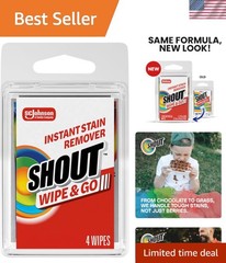 Portable Unscented Stain Remover Wipes – No Wash, Color-Safe Formula – 4 Count