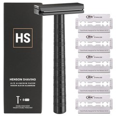 Henson Shaving Razor – Jet Black Double Edge Safety Razor with 5 Spare Blades