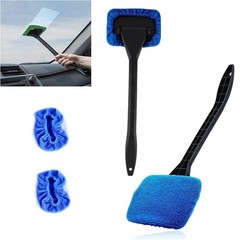Car Windshield Cleaning Tool – 2 Reusable Microfiber Pads & 1 Flexible Handle
