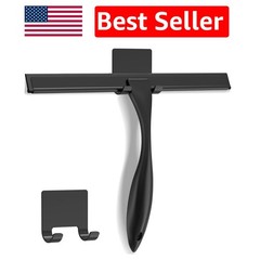 Elegant 10-Inch Stainless Steel Shower Squeegee with Adhesive Hook, Black